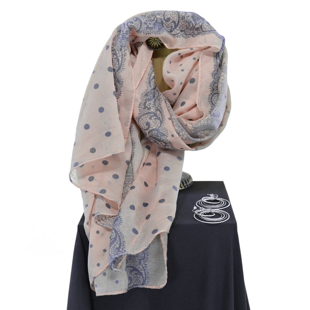 Pink Oblong Scarf & Silver Dangle Hoop Earrings